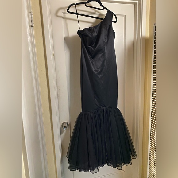 Vintage y2k Black Satin Mermaid Fishtail Evening Gown Prom Dress barbiecore noir - Picture 10 of 17